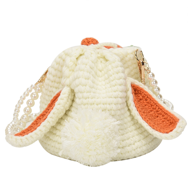 DIY Woven Wool Material Package DIY Handmade Bag Trendy Cute Bunny Pearl Chain Crossbody Bag Wool Woven