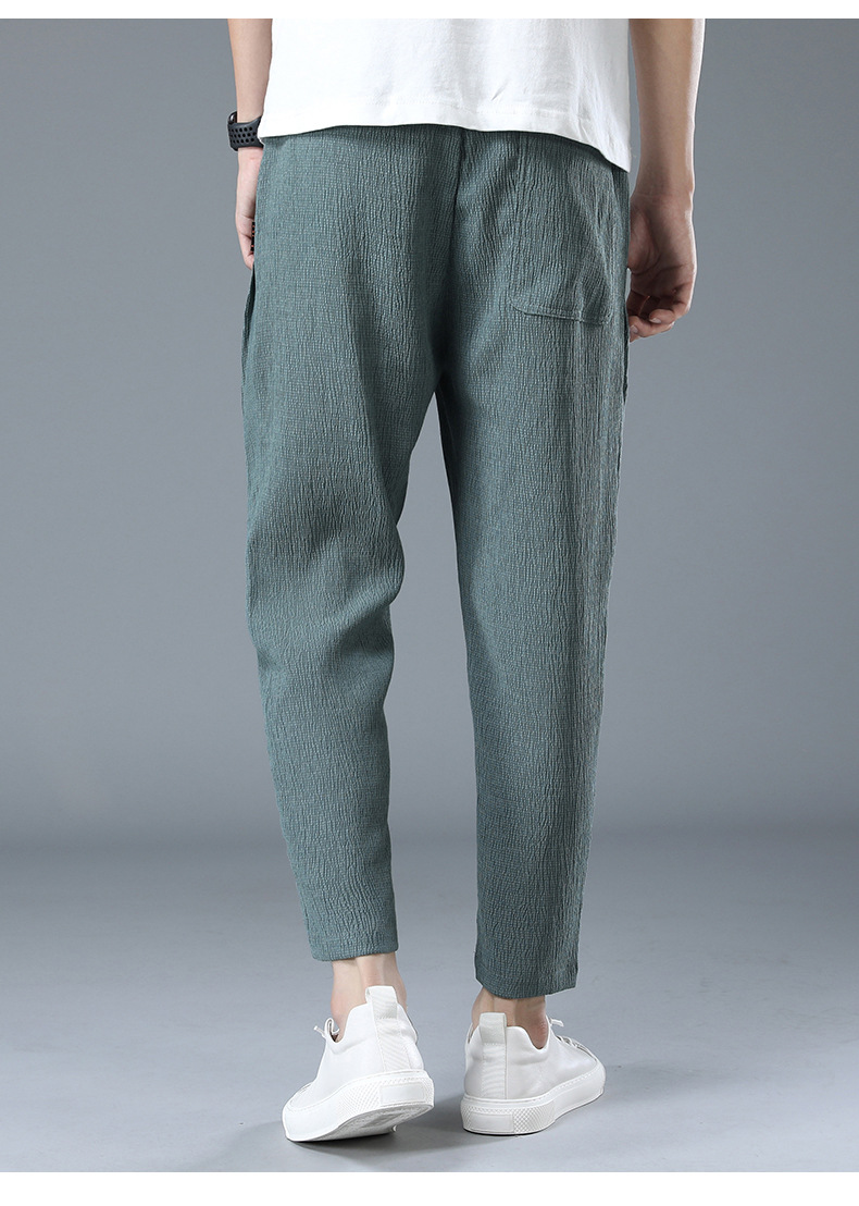 夏季薄款九分裤男棉麻直筒宽松9分裤男士裤子潮流亚麻百搭休闲裤