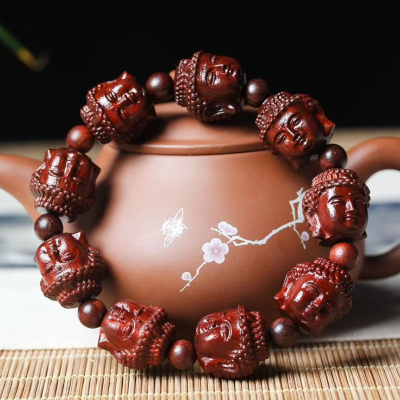 0雕刻珠喜怒哀乐四面佛珠手串木质文玩手链108颗