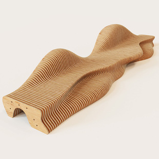 实木切片艺术长坐凳商场大厅玻璃钢休闲座椅异形防腐木休息椅定制