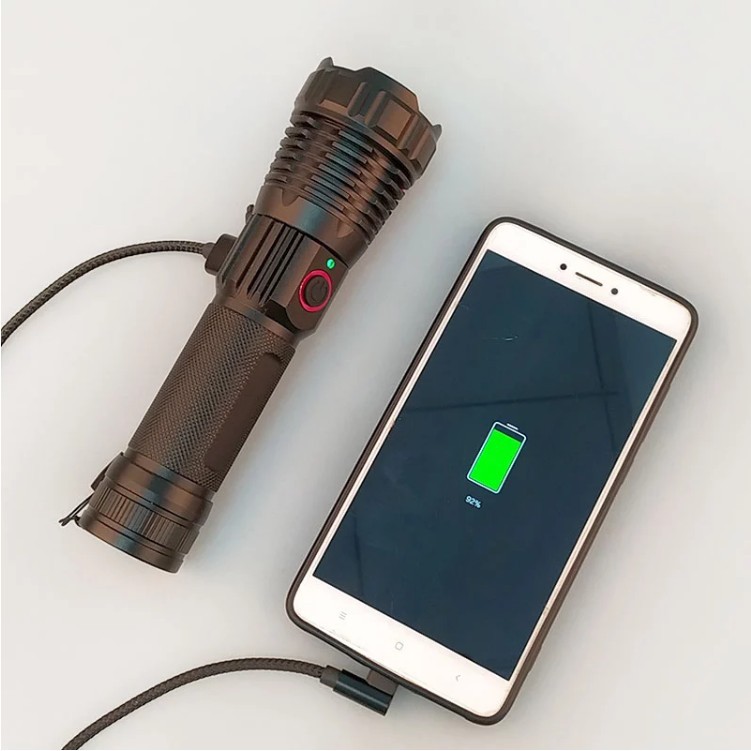 跨境p50/p70/xhp90手电筒伸缩调焦强光led手电type-c接口充电宝