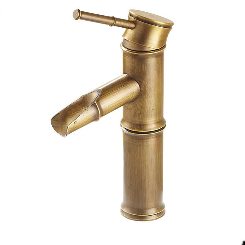 Wholesale Copper Antique Hot and Cold Water Faucet Vintage Bamboo Faucet Table Drop-in Sink Waterfall Kitchen Faucet