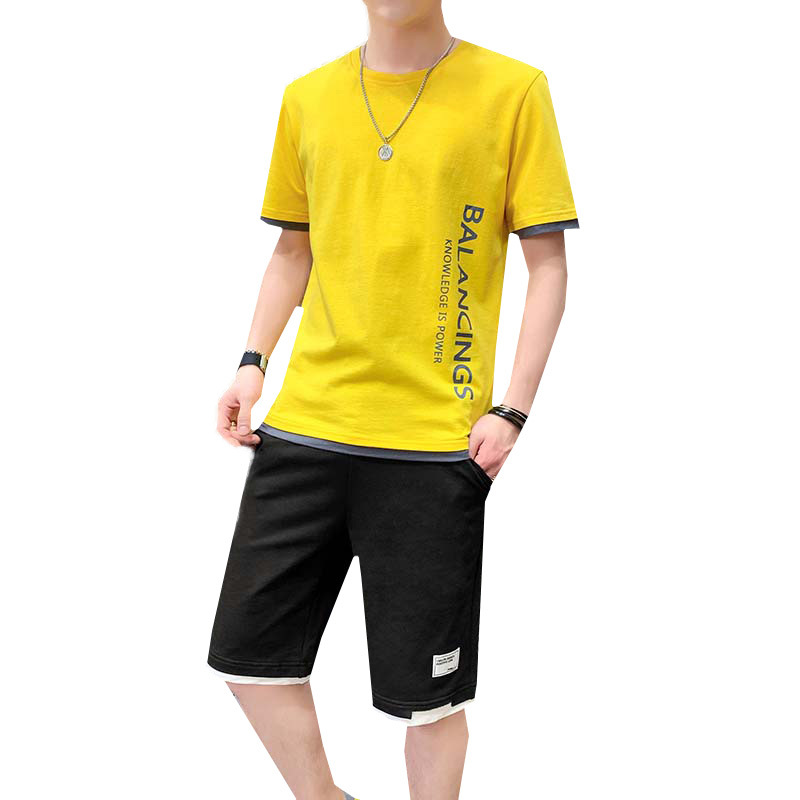 Short-Sleeved T-shirt Men's Suit Fashion Brand Trend Korean Style New Casual Sports Loose Summer Suit Loose T-shirt Men