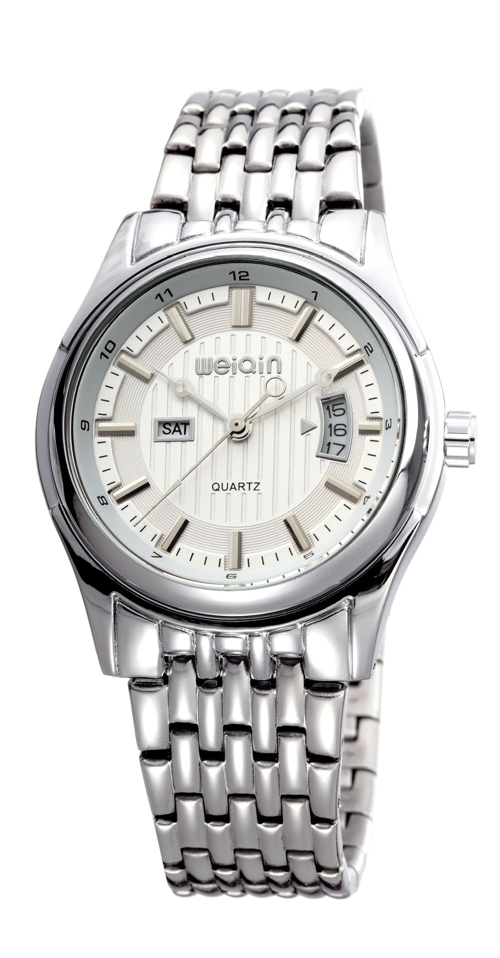 正品威琴高档男士商务手表 双日历精钢带防水石英表 实体超市货源