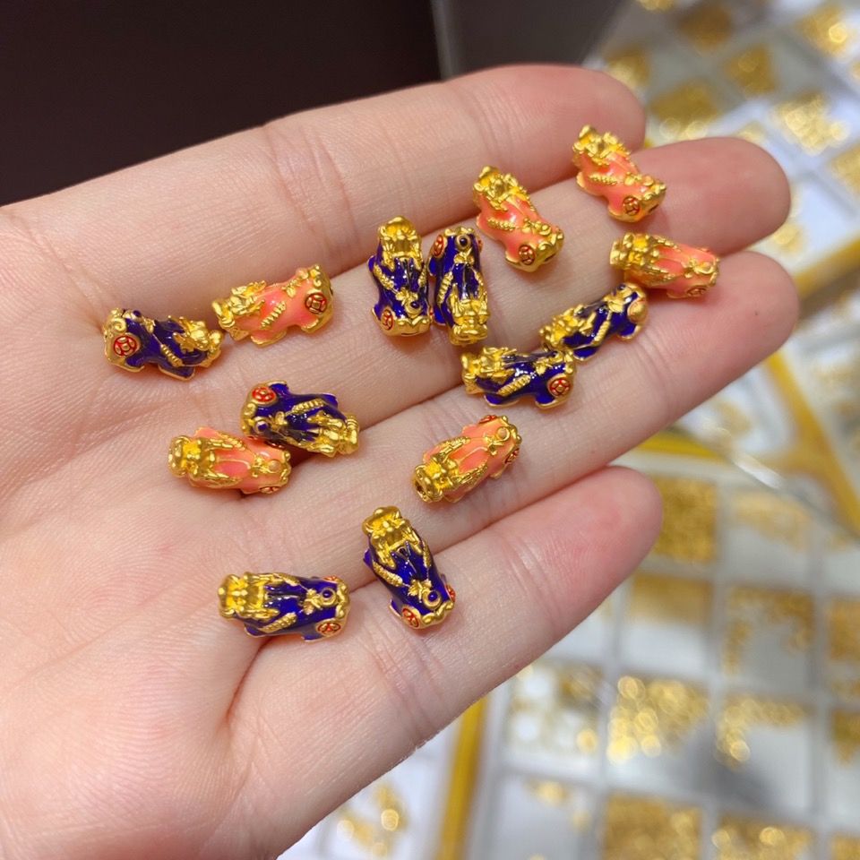 3d硬金999黄金烤漆迷你变色小貔貅手串路路通吊坠转运珠手链男女