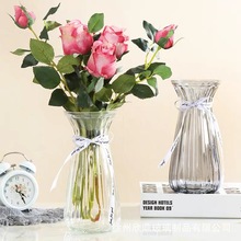 北欧清新收腰敞口玻璃花瓶水培植物绿萝花瓶干鲜花插花瓶客厅摆件