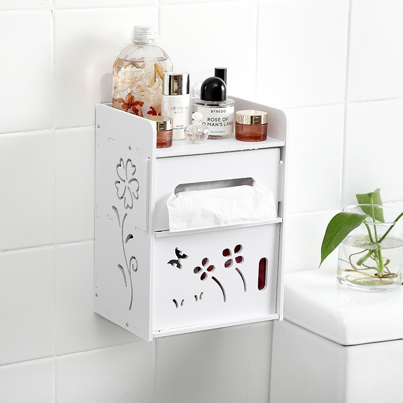 Punch-Free Wall-Mounted Tissue Rack Bathroom Double Layer Paper Extraction Roll Stand Bathroom Tissue Box Rack Wholesale