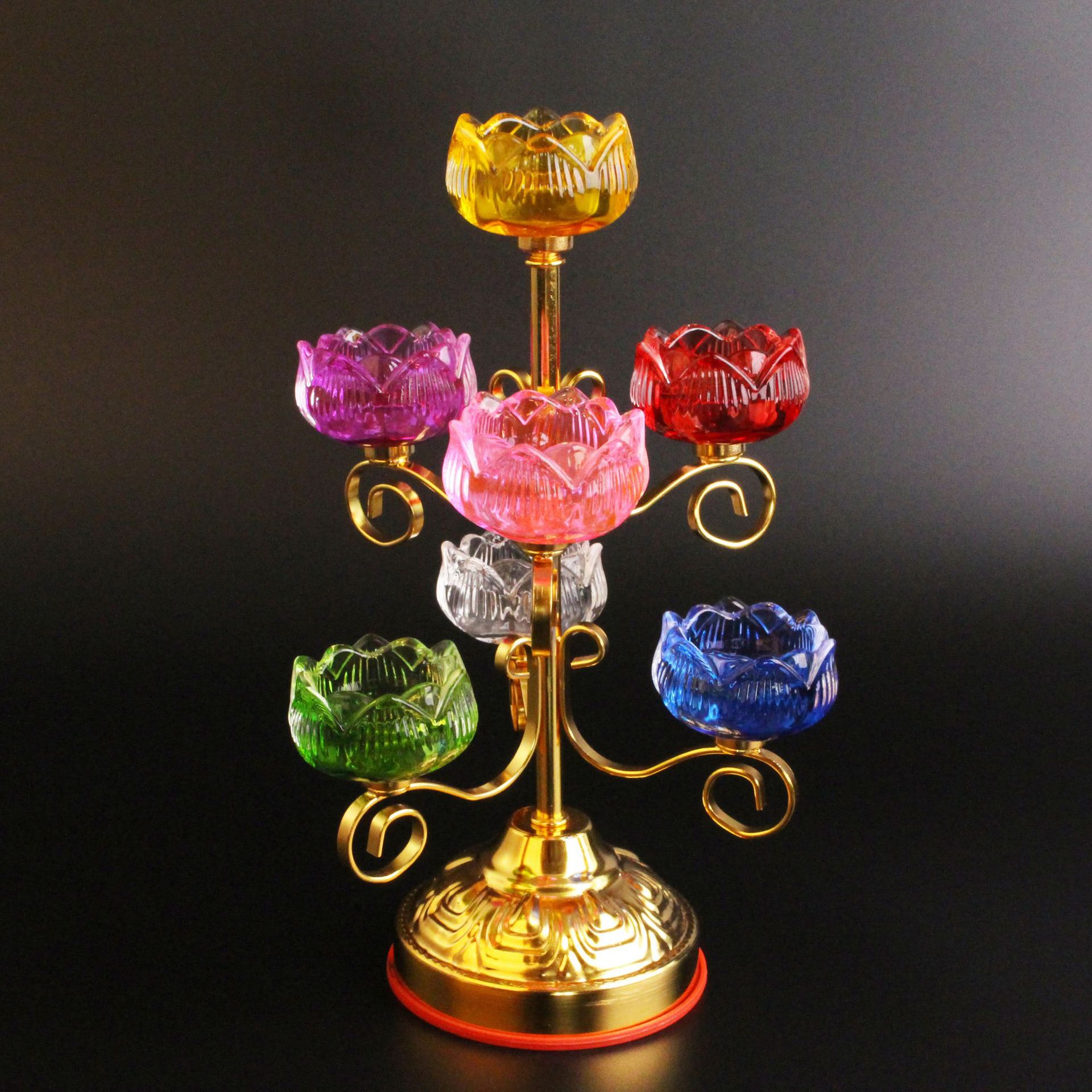 佛具用品七彩琉璃七星酥油灯架 佛前供佛莲花灯长明灯蜡烛座批发