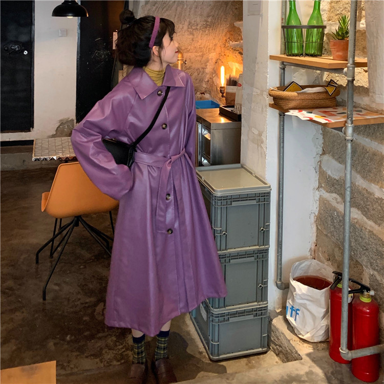 皮衣女外套2020秋冬新款韩版修身显瘦个性中长款机车紫色