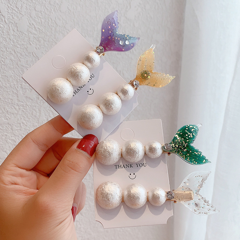 人鱼公主发夹超仙甜美气质珍珠发卡韩国ins网红少女小巧精致边夹