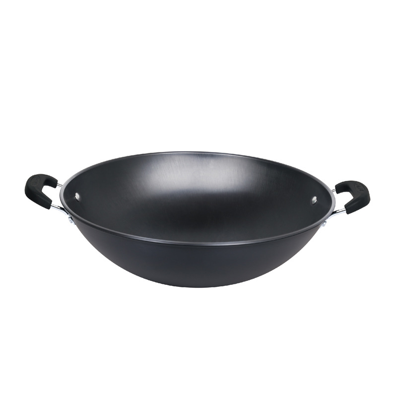 Three Uncle Three Aunt Firewood Burst 41/43/47 Double Ear round Bottom Refined Iron Wok Uncoated Thickened Steel Plate Big Pot