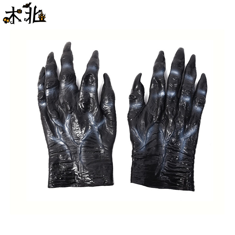 万圣节化妆派对道具整蛊恐怖丧尸血手套cosplay魔鬼搪胶手套批发