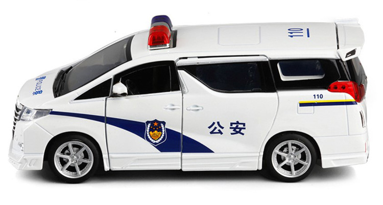 jkm1/32埃尔法合金警车模型救护车回力声光玩具面包车金属六开