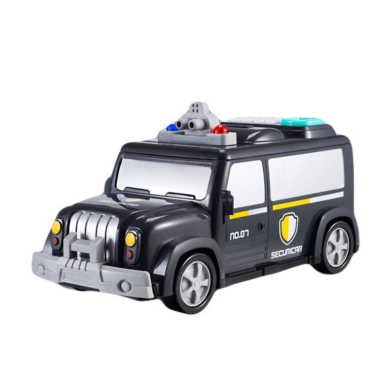 运钞车自动卷钱密码指纹存钱罐儿童英文校巴车电动硬币储蓄罐跨境