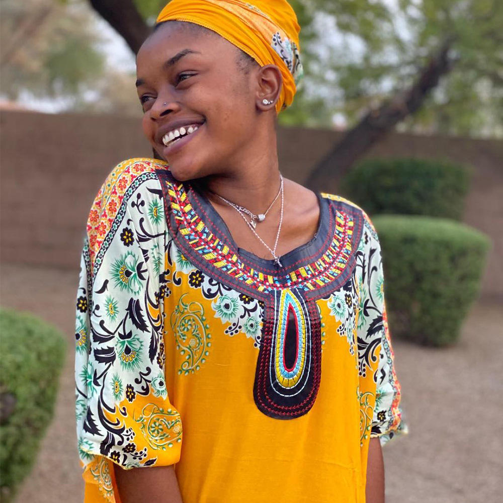 非洲妇女人棉印花长袍阿拉伯女装中东祈祷长袍宽松大码一件代发