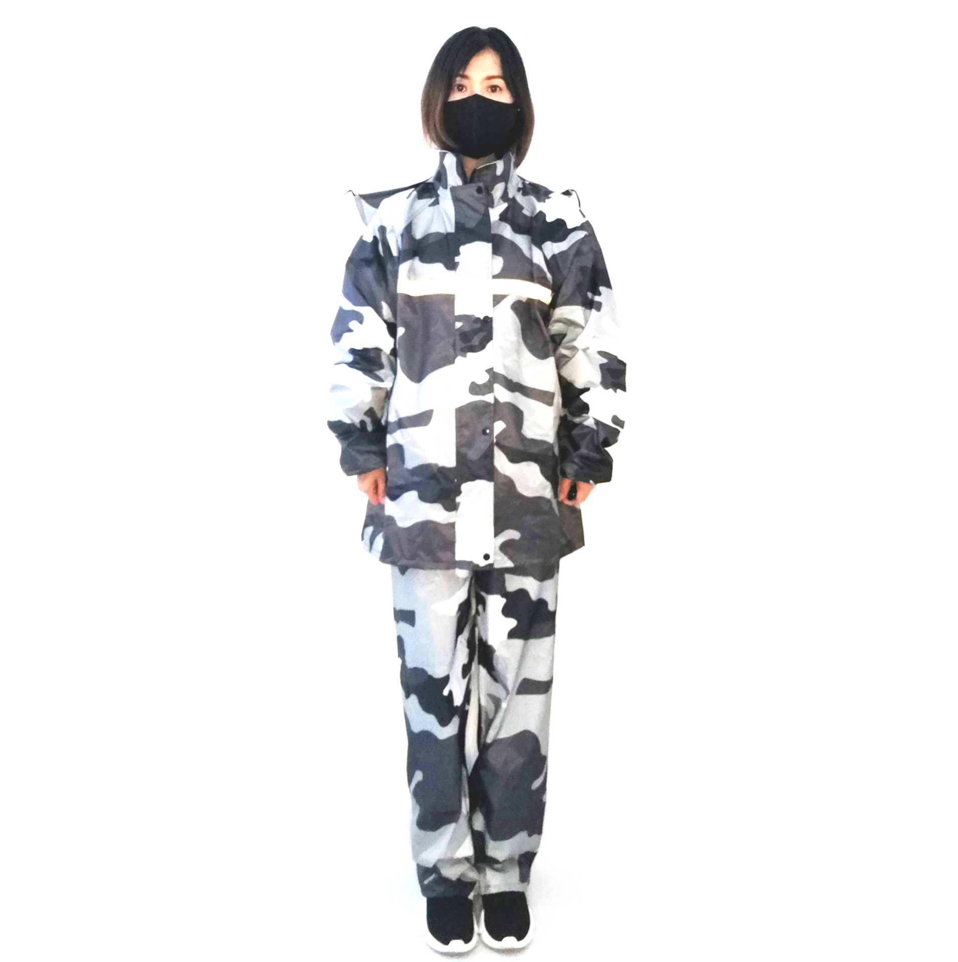 源头厂家·春亚纺灰白迷彩分体雨衣户外时尚雨衣套装分体式雨衣