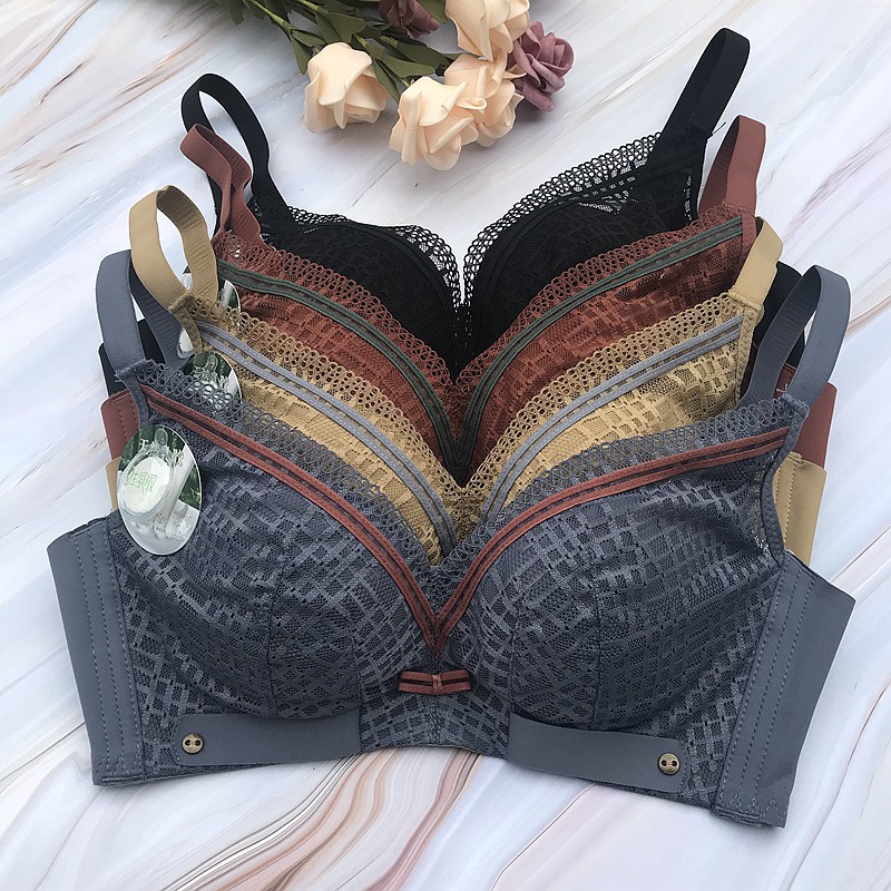 莹嫦2175内衣女无钢圈厚款乳胶小胸聚拢上托性感蕾丝收副乳文胸罩