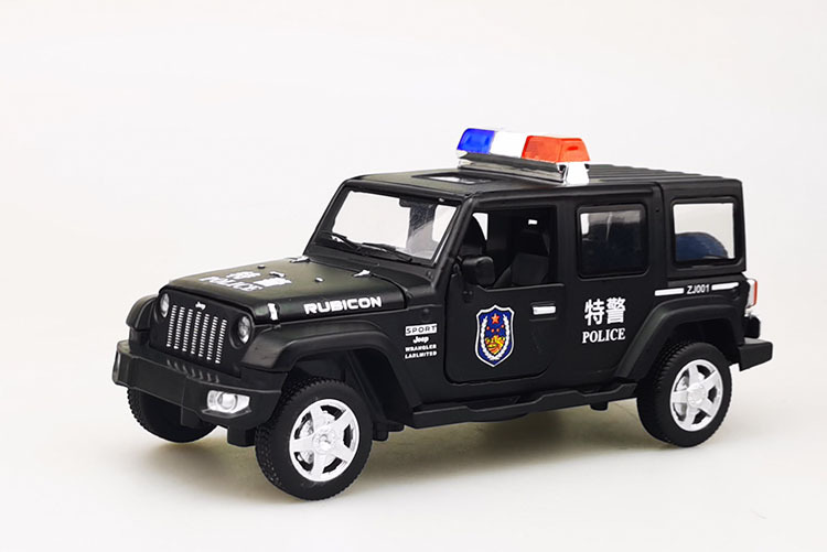 宝思仑1/32吉普警车回力声光越野车仿真金属车开门男孩玩具66052