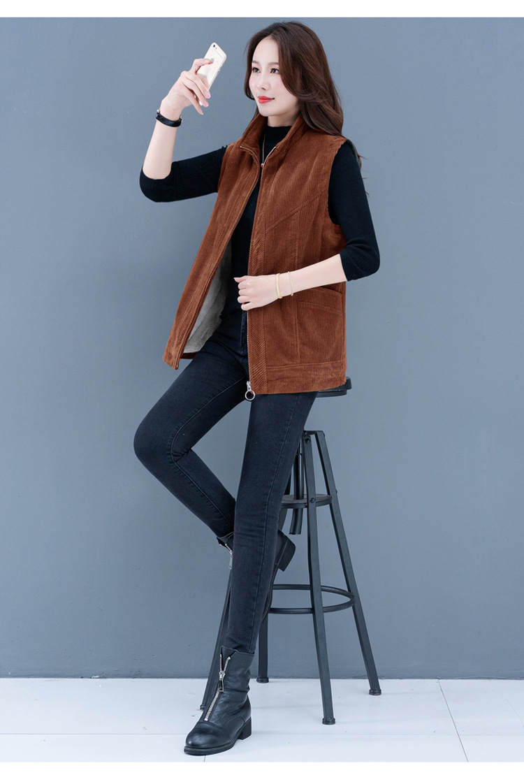 灯芯绒马甲背心外套秋季坎肩女外穿女士背心外搭秋冬妈妈夹棉马夹