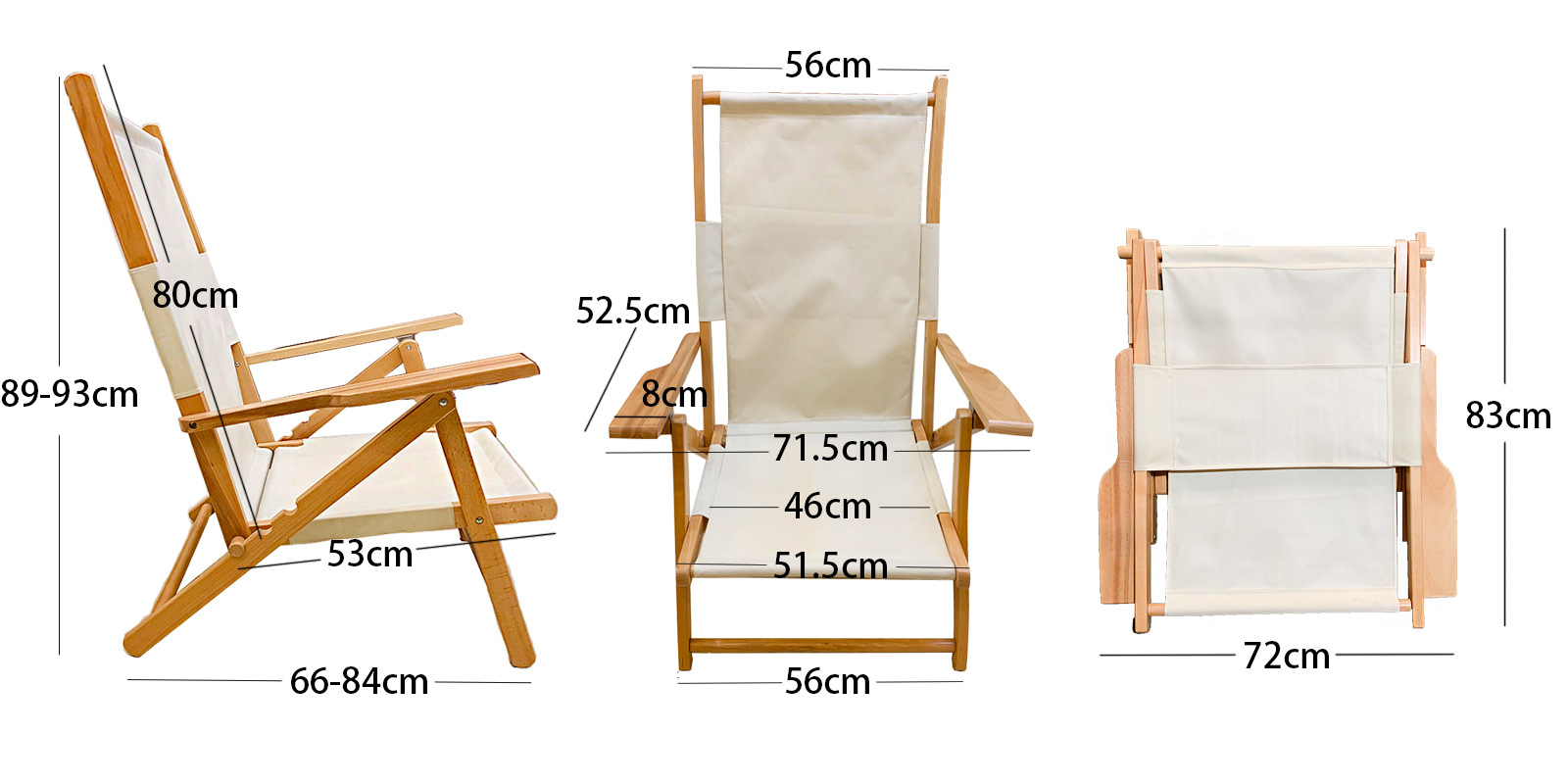 跨境包邮户外露天野餐野营休闲沙滩椅折叠实木牛津布靠椅木质躺椅