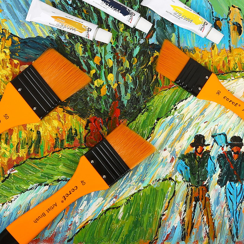 corot柯罗尼龙毛板刷画笔刷 油画刷 丙烯刷墙绘笔刷水粉笔刷