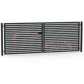 黑色双扇小铁门,开放式通风的横向的栅栏,适合农家院子,花园