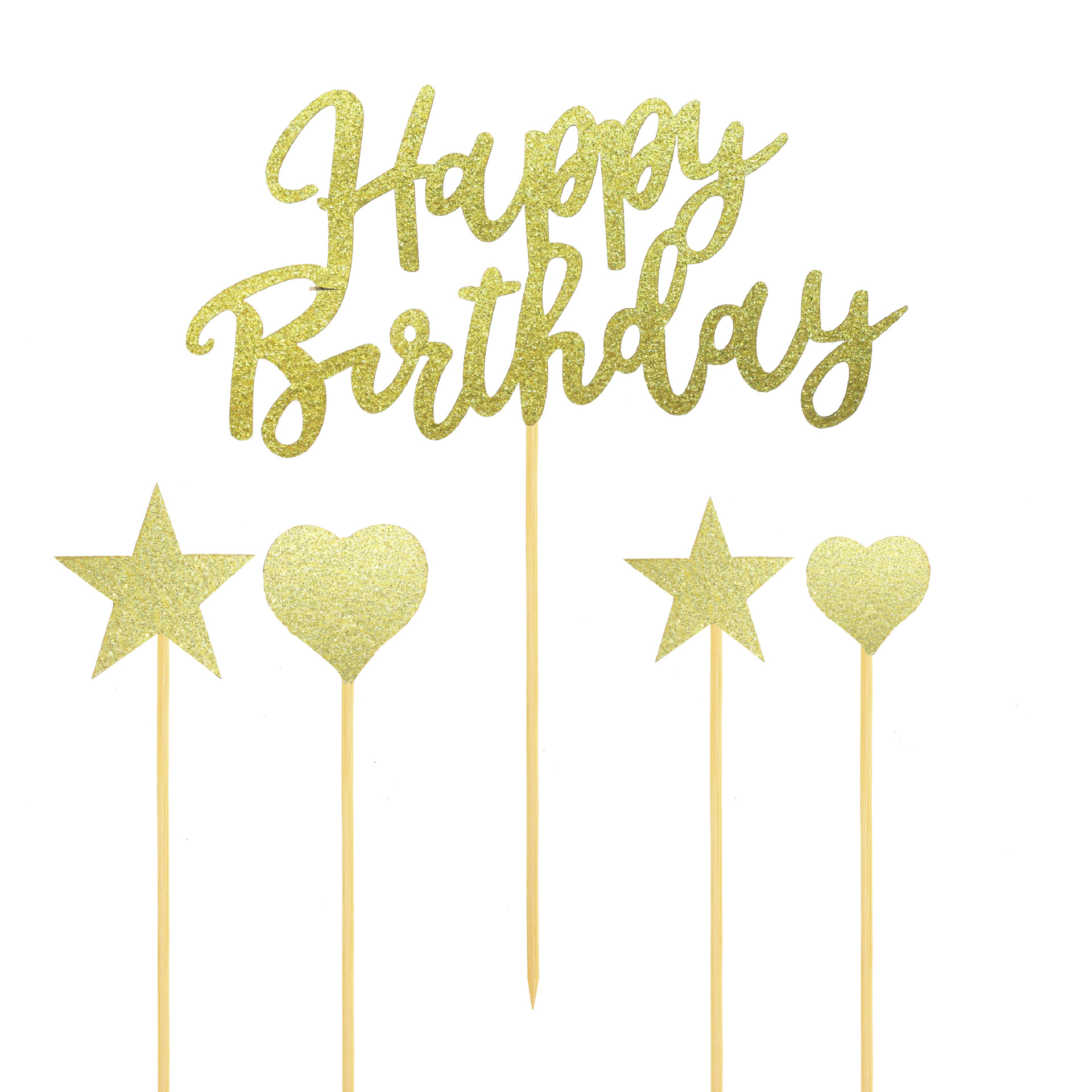 玫瑰金星星爱心生日蛋糕插牌套装 烘焙甜品台生日派对装饰插牌