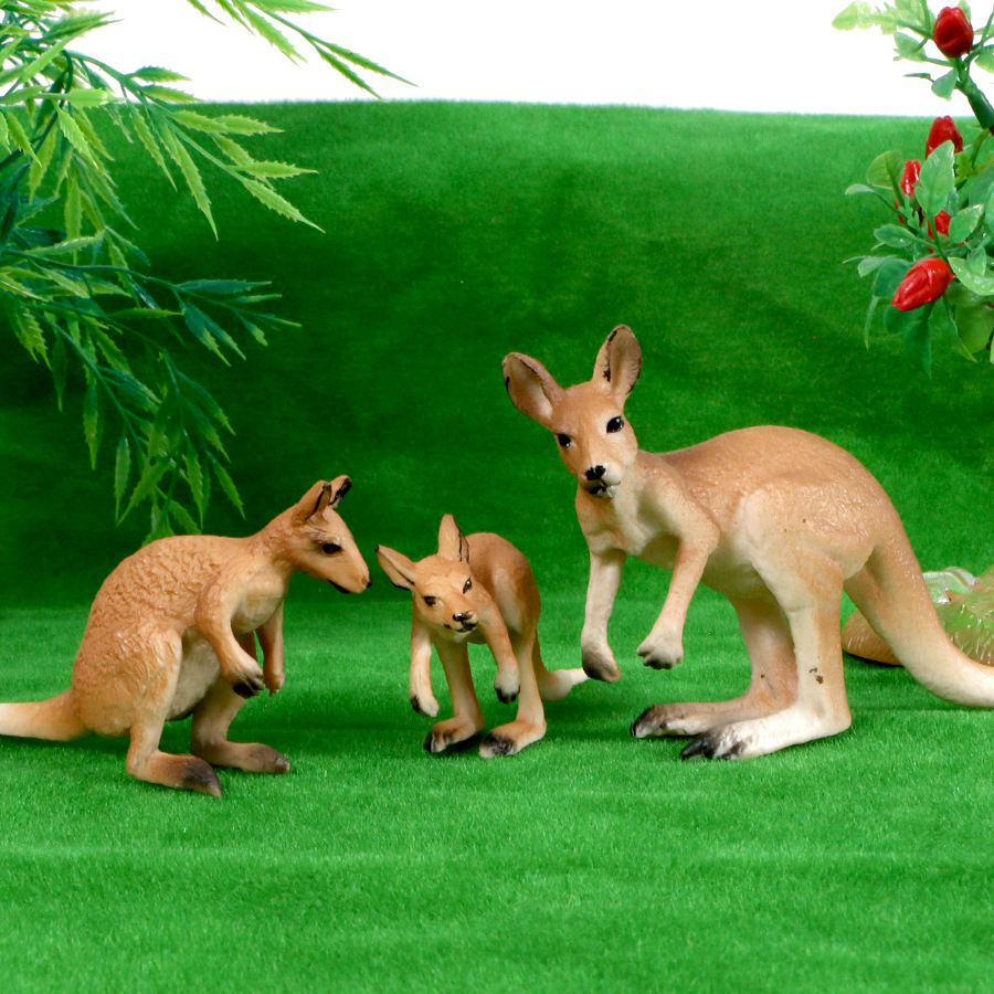 儿童仿真实心野生动物模型袋鼠 静态动物造型搪胶玩具手办摆件