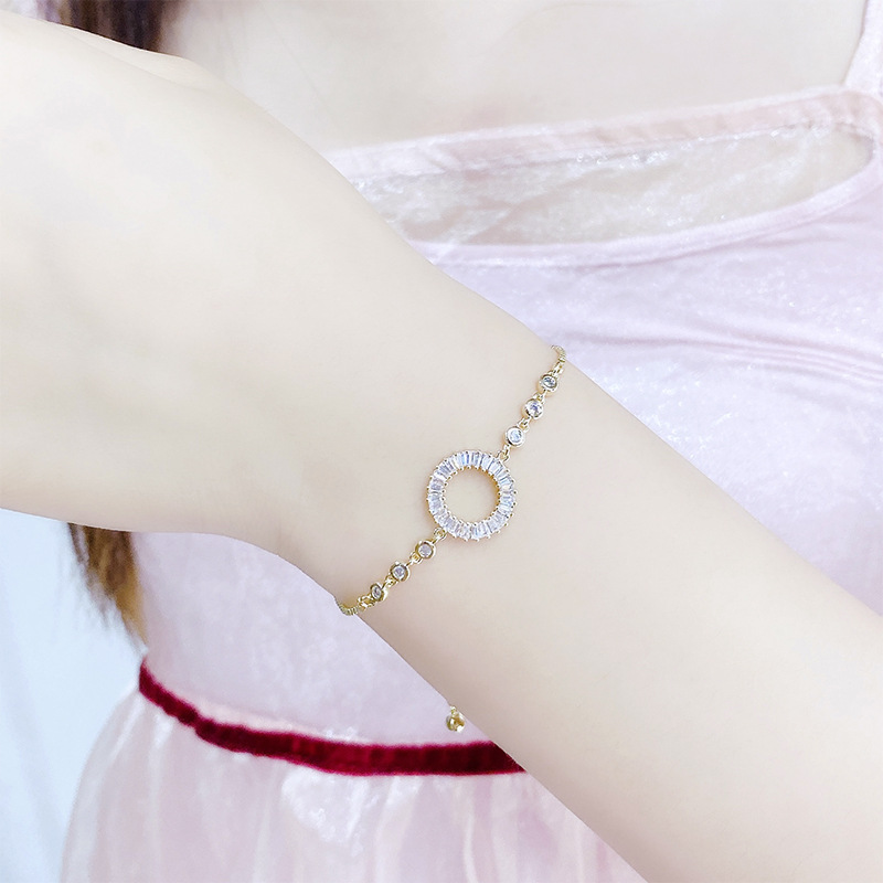 Fresh Simple Rhinestone Women's Bracelet Adjustable Bracelet Korean Style Cyber Celebrity Style New Arrival Stylish round Zircon Bracelet