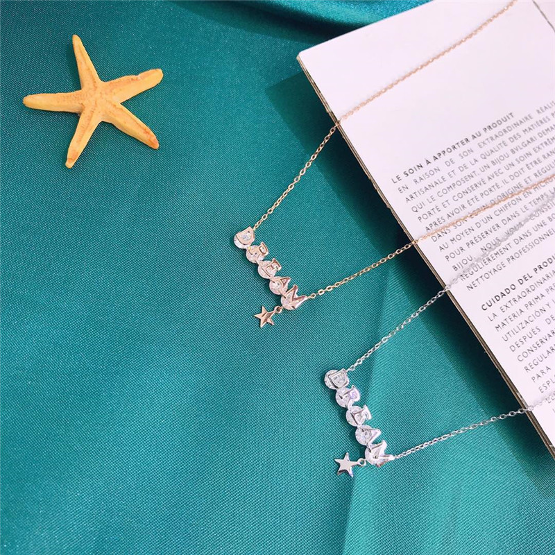 s925银项链时尚浪漫新创意英文字母dream钻石锁骨项链 18k金工艺