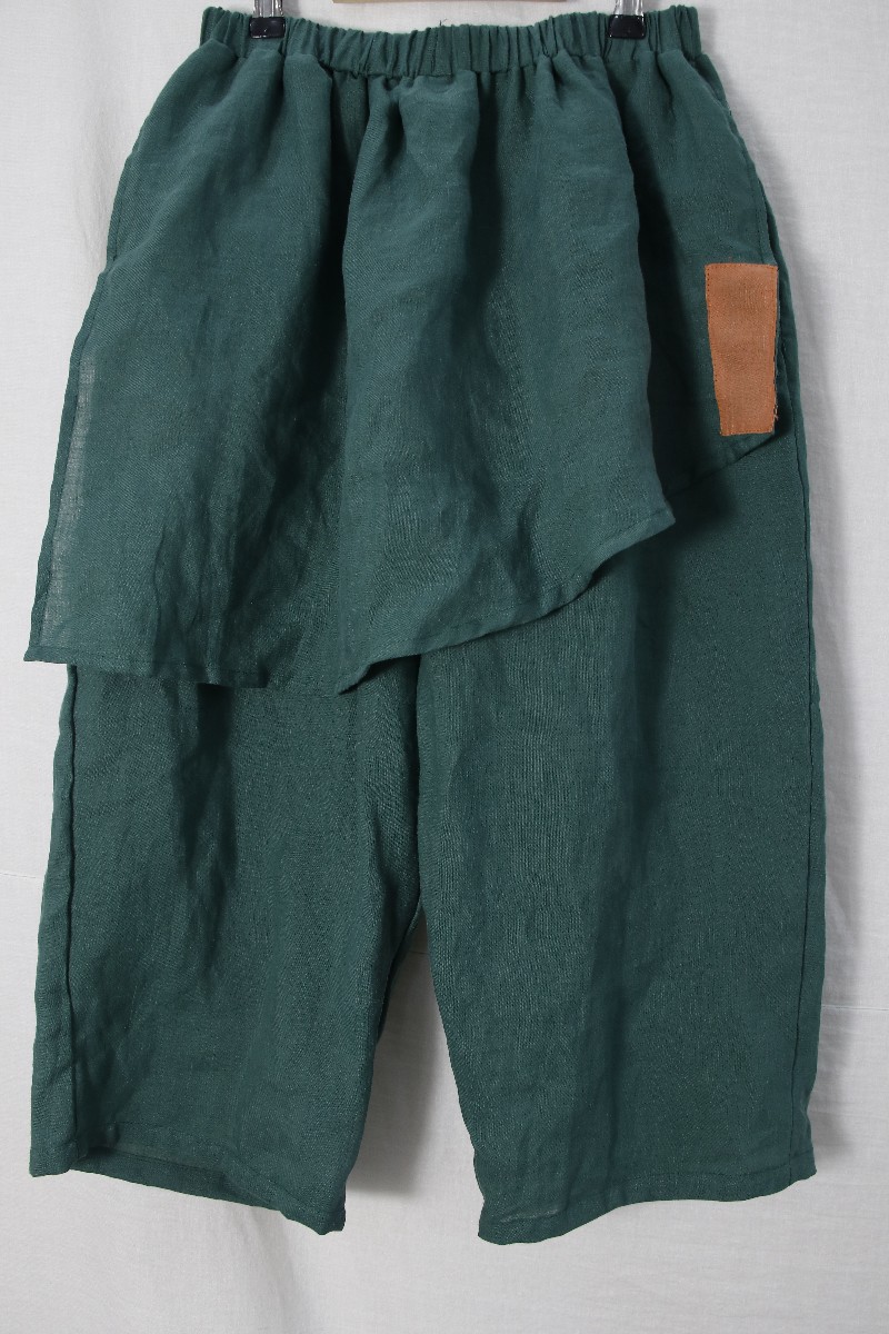 原创苎麻渔夫裤文艺复古七分女裤拼接苎麻裤子2138