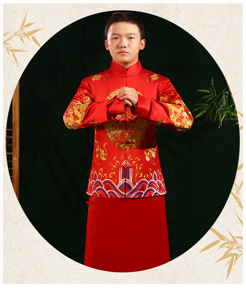 新款秀禾服男士中式结婚礼服情侣龙凤褂古装男唐装马褂国风敬酒服