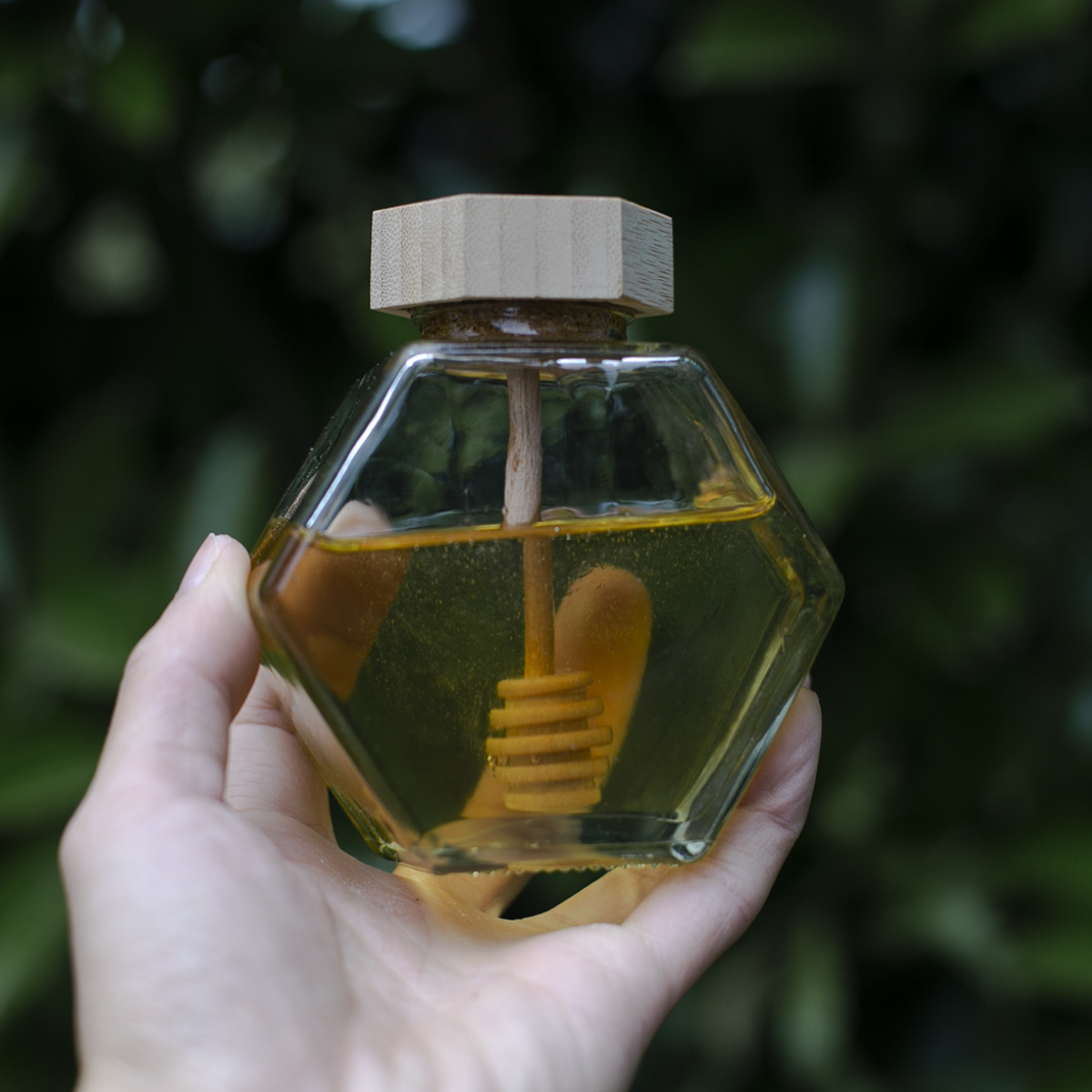 瓶糖水ins北欧玻璃一体勺罐取日系蜂蜜果酱蜜棒密封罐厨房罐蜂