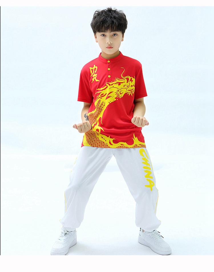 儿童武术服装练功服武术班训练服装夏中国风龙武术比赛服装定制