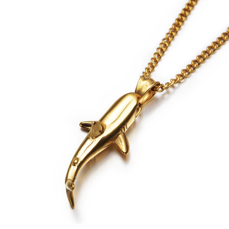 hiphop欧美夜店嘻哈潮流个性简约鲨鱼钛钢项链挂饰男女款stn3069