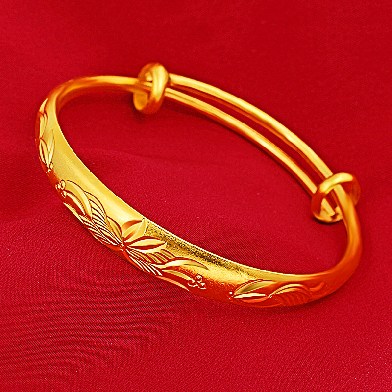 泰国金原创款式不掉色手镯女款9n推拉爱心花纹手镯节日送礼