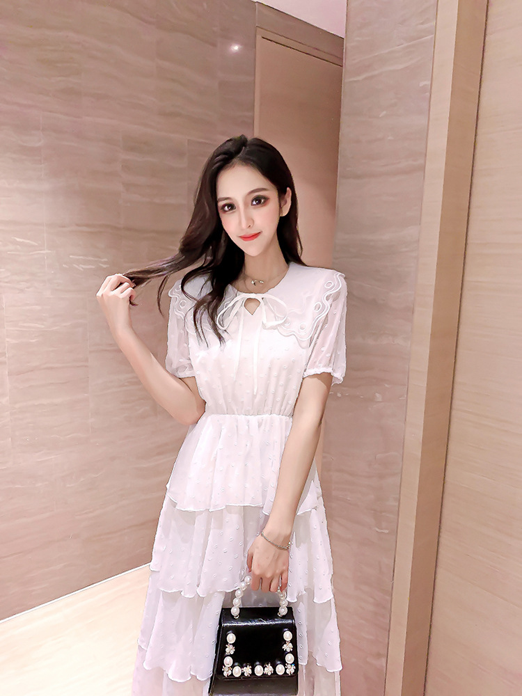 2020流行裙子少女清新娃娃领连衣裙心机chic超仙温柔仙女裙蛋糕裙