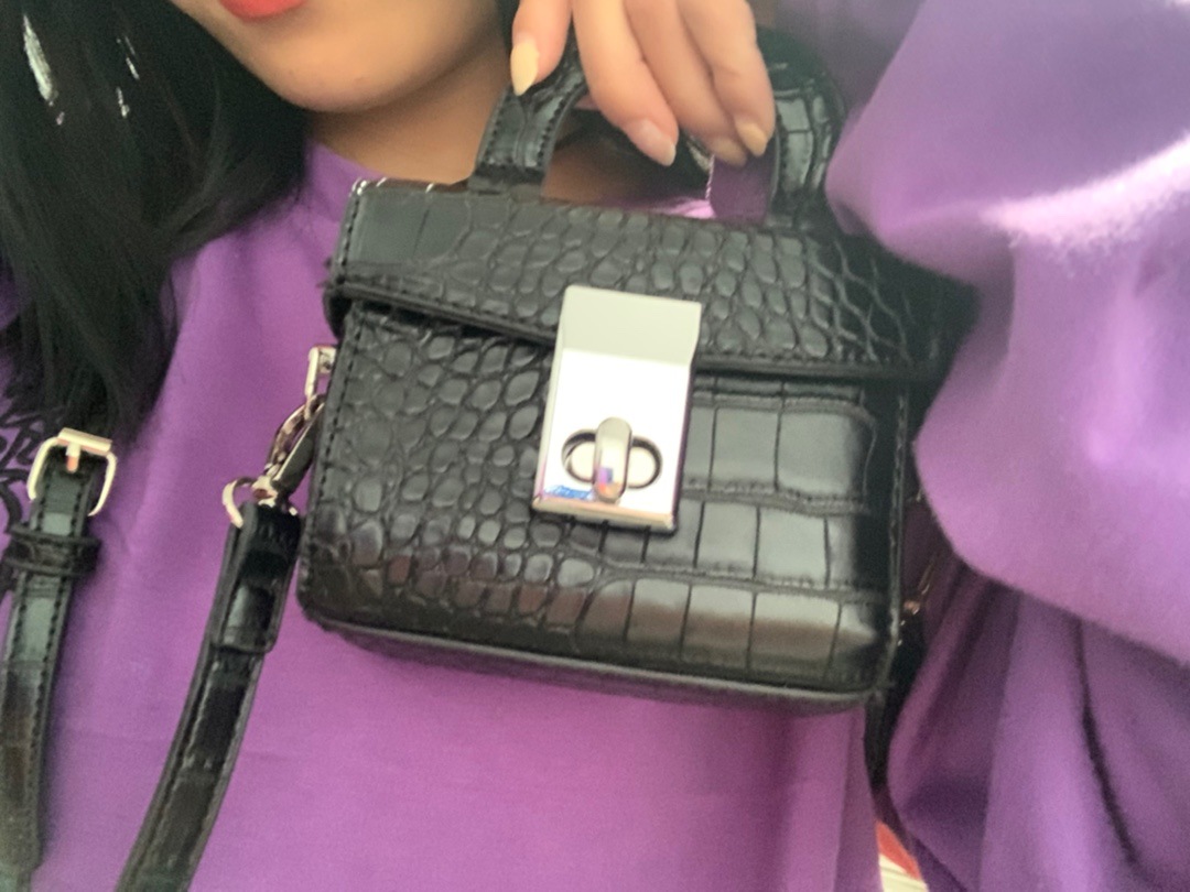 网红阿希哥同款鳄鱼纹方盒包小方包手提包斜挎包迷你小包包口红包