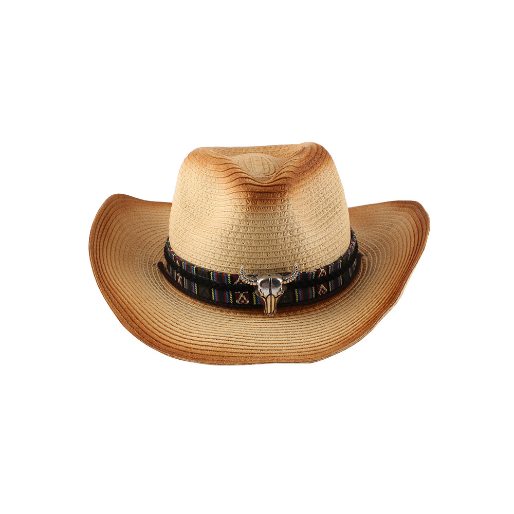 欧美外贸时尚大檐西部牛仔帽女春夏新款卷边牛头防晒遮阳草帽定制