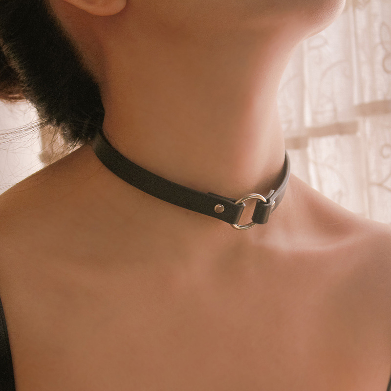 女士简约项圈 牛皮锁骨链束缚女颈圈皮革时尚饰品项链choker