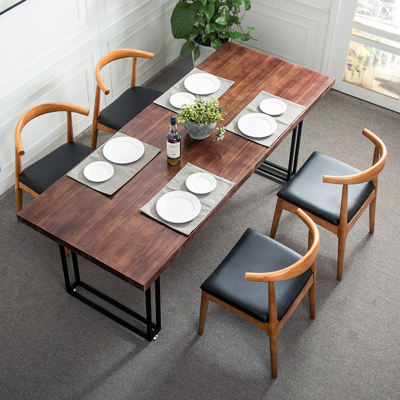 简约loft复古实木餐桌 餐饮店牛排西餐厅餐桌椅组合家用餐桌子