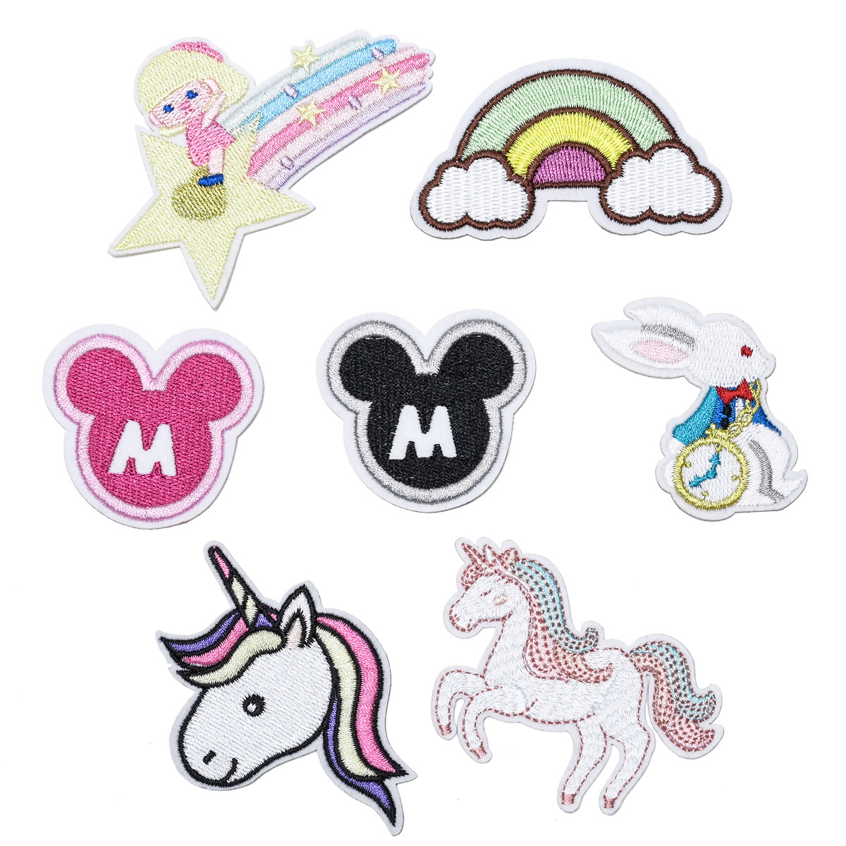 新款可爱卡通刺绣小马驹彩彩虹头发夹娃娃衣装饰贴鞋子贴自粘现货