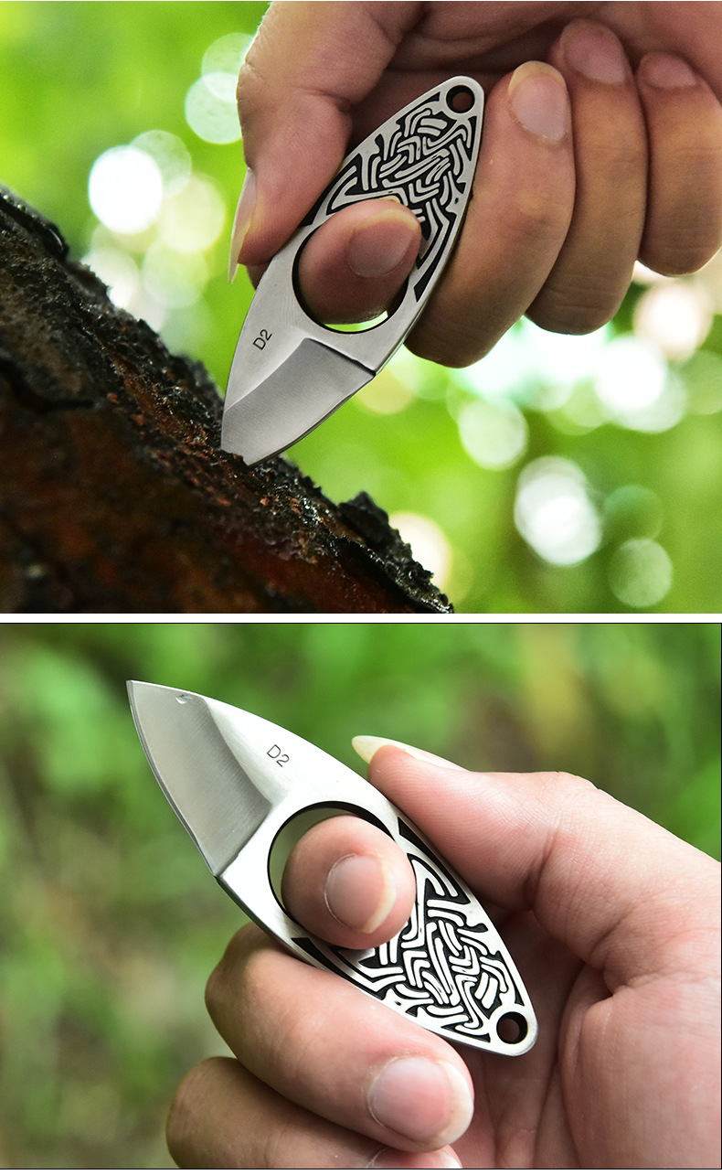 厂家直销指环刀d2钢一体小刀 便携带户外防身小刀 高硬度小直刀