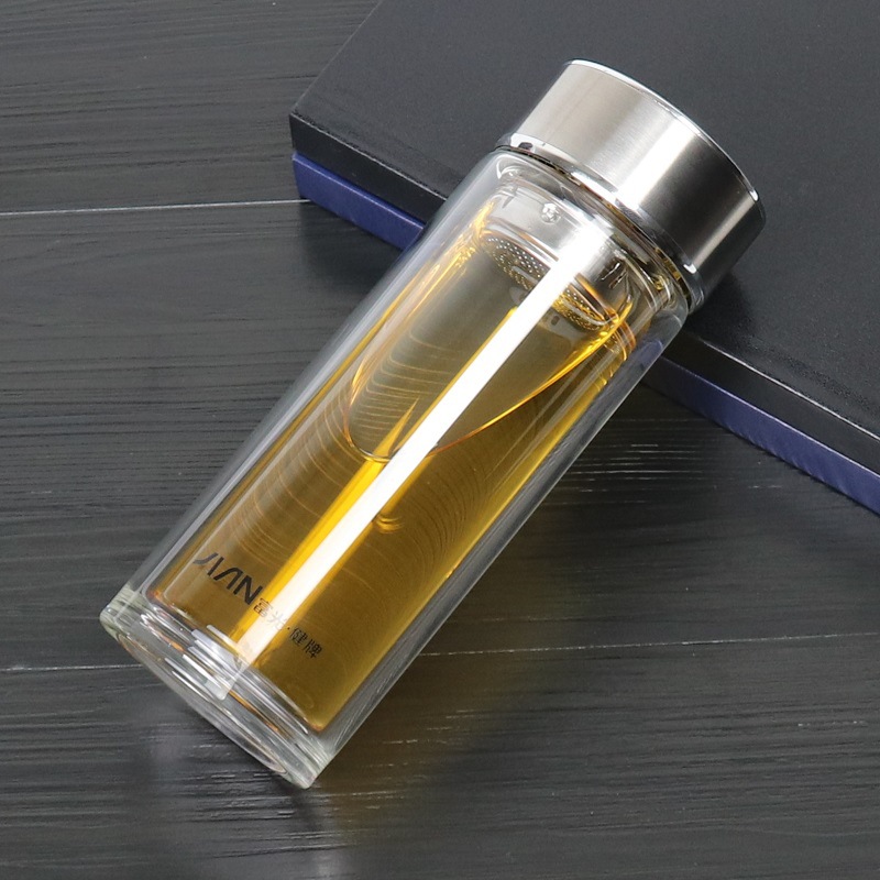富光健牌双层玻璃杯 水晶杯x1930男女士隔热过滤印logo泡茶水杯