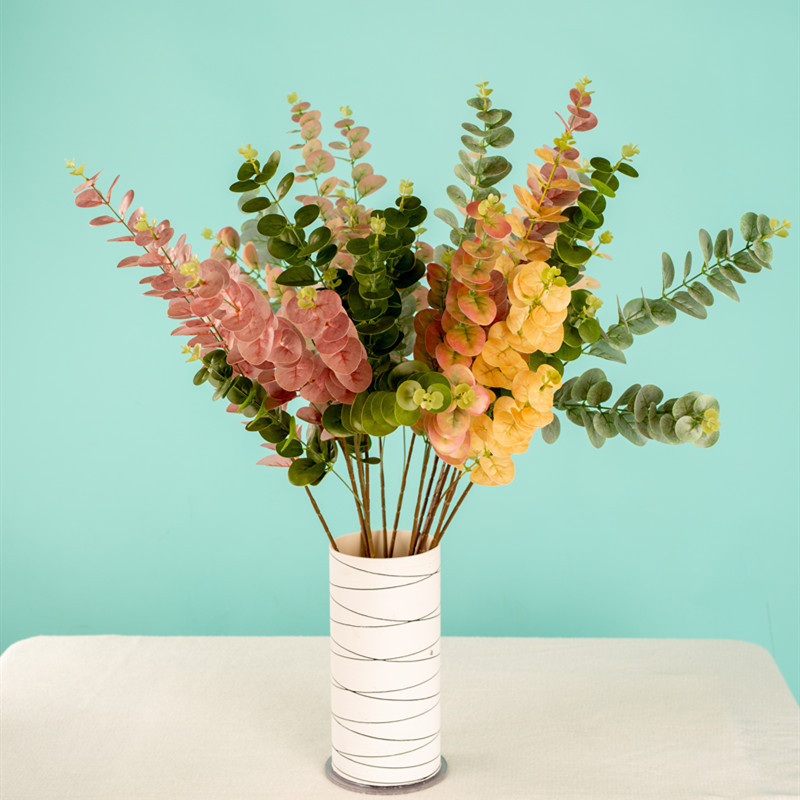 过胶3d仿真尤加利金钱叶圆装饰假花插花手工客厅