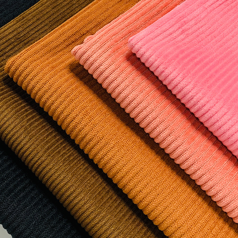 现货供应经编剪条绒春秋新款保暖服休闲服面料染色涤纶抽条绒布