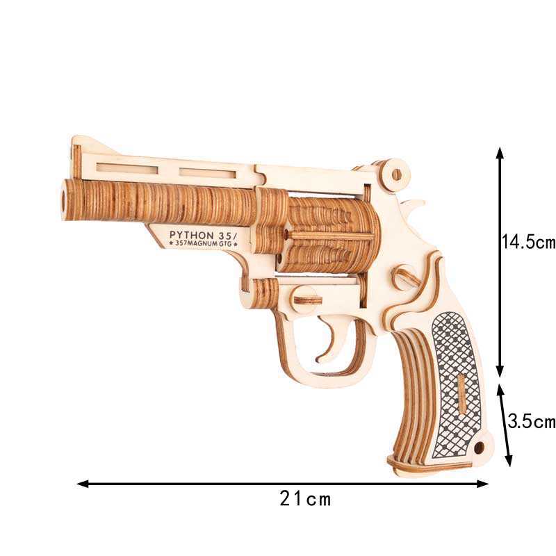 jg左轮手枪立体拼装 激光切割木质制拼图 diy立体军事模型玩具