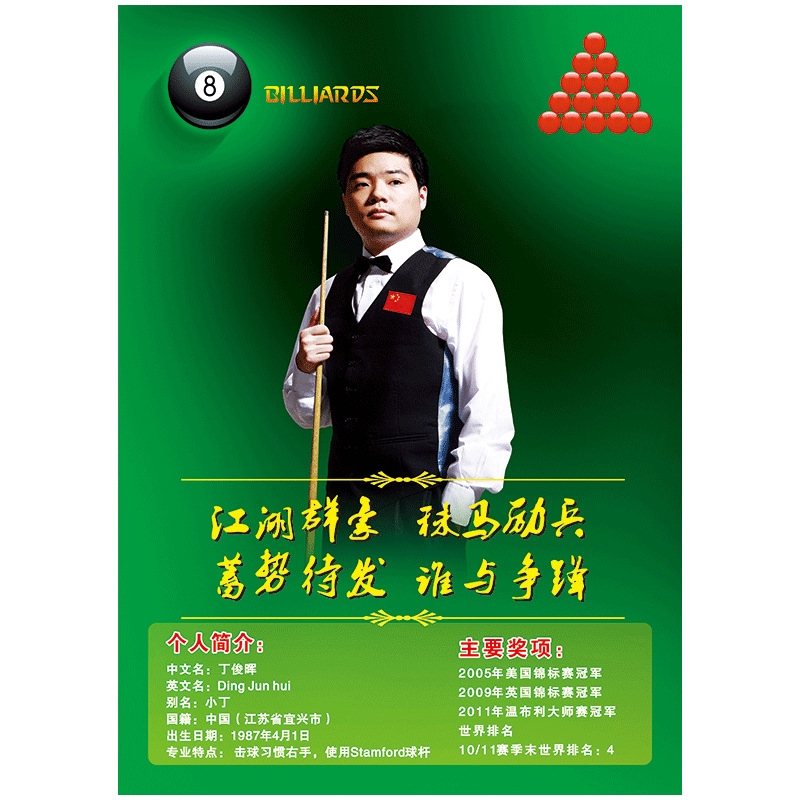 台球文化宣传画挂图海报标语台球名人简介技巧规则制度牌贴画scz