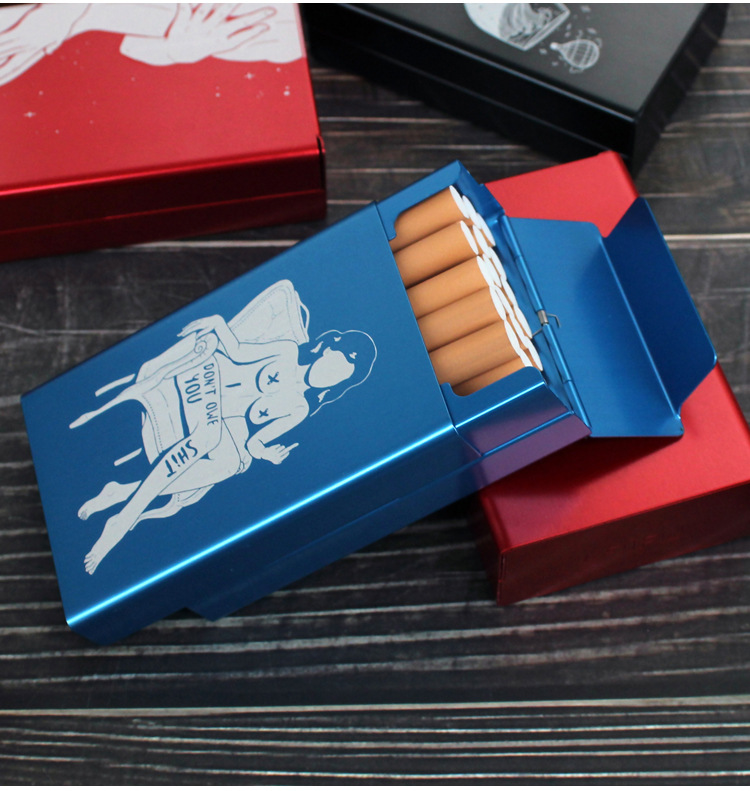 20支装来福正品北欧ins金黑红色铝合金属滑盖烟盒定制激光刻字diy-阿