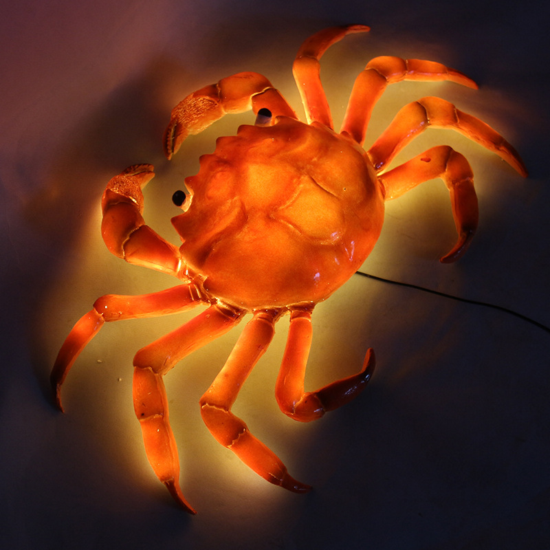 户外防水树脂螃蟹灯海鲜水池池塘装饰灯海鲜店招牌公园发光景观灯